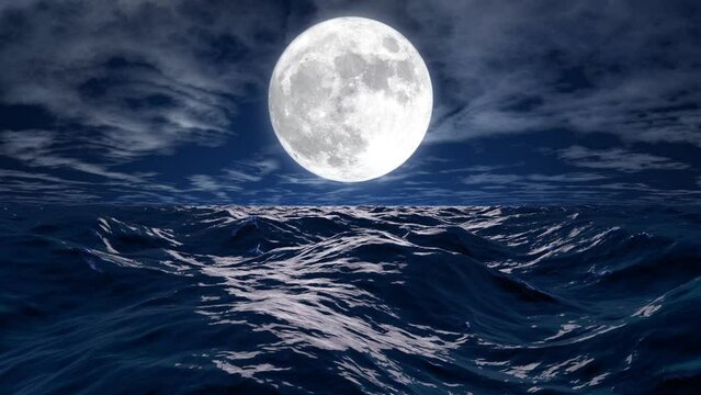 Ocean And Moon in a 3D animation