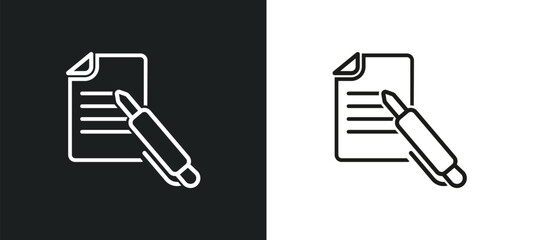 pen writing a line outline icon in white and black colors. pen writing a line flat vector icon from user interface collection for web, mobile apps and ui.
