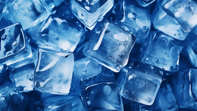 Crystal clear ice cubes as background.