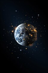 Moon Flying in the Air with Golden Stars. Generative ai