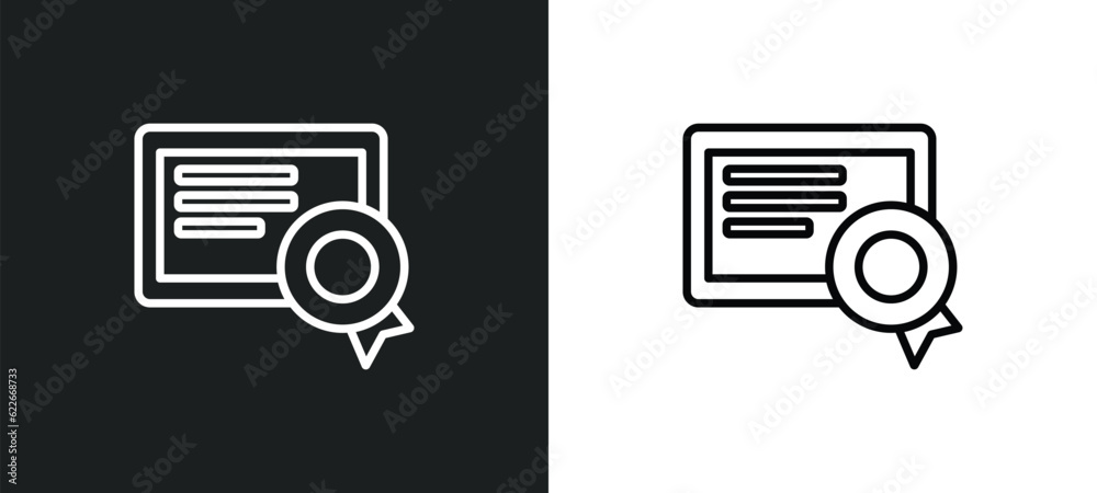 Poster digital certificate outline icon in white and black colors. digital certificate flat vector icon fro