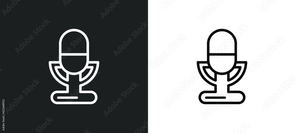 Poster voice message microphone button outline icon in white and black colors. voice message microphone but