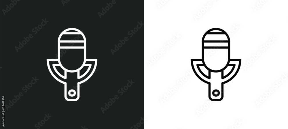 Poster record voice button outline icon in white and black colors. record voice button flat vector icon fro