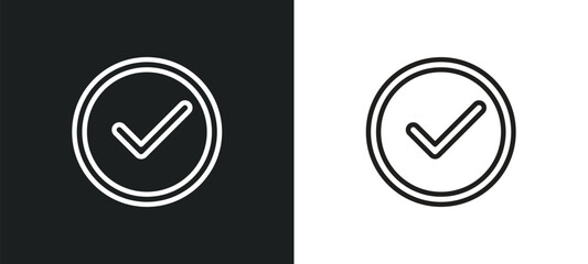 round done button outline icon in white and black colors. round done button flat vector icon from user interface collection for web, mobile apps and ui.