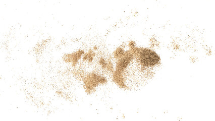 3D rendering of scattered sand granules or fine dirt on transparent background

