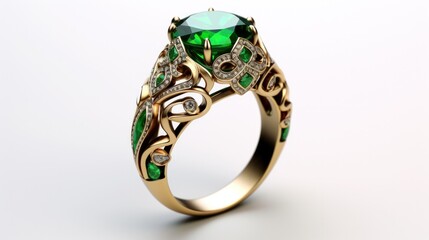 Green emerald jewel ring with diamonds