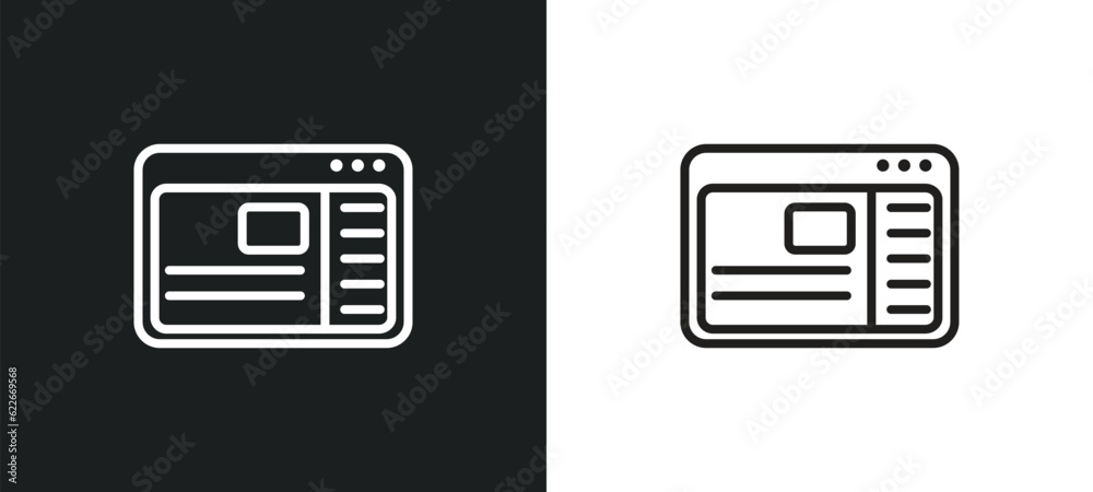 Poster sidebar outline icon in white and black colors. sidebar flat vector icon from user interface collect