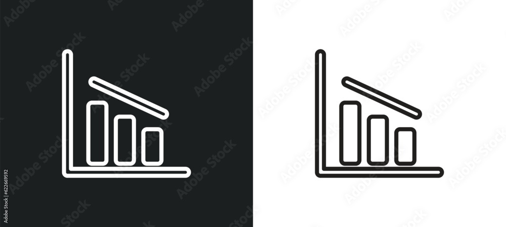 Poster decreasing bars chart outline icon in white and black colors. decreasing bars chart flat vector icon