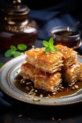 Baklava with honey dessert