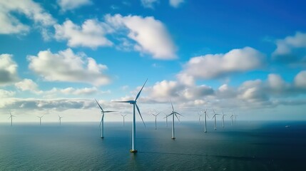 Green Energy Horizon Offshore Windmill Park in Flevoland, Netherlands