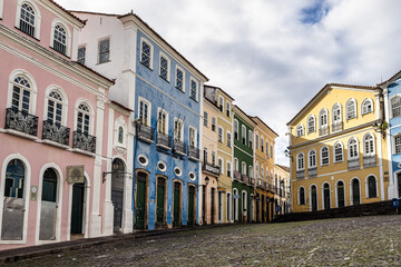 Fototapeta na wymiar Colorful colonial houses at the historic district of Pelourinho in Salvador da Bahia, Brazil.