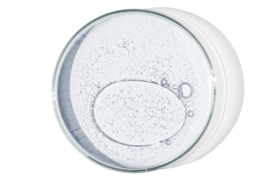 Petri dish isolated on empty background. drops, stains, bacteria and molecules in a Petri dish.