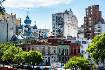 Fototapeta na wymiar Santisima Trinidad Russian Orthodox Church at Lezama Park, San Telmo, Buenos Aires, Argentina