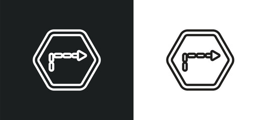 turn right with broken line outline icon in white and black colors. turn right with broken line flat vector icon from user interface collection for web, mobile apps and ui.