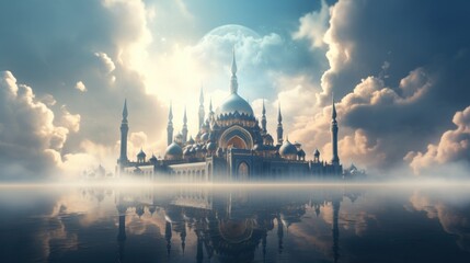 Beautiful mosque in clouds in the sky - obrazy, fototapety, plakaty