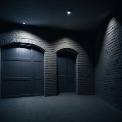Dark Industrial Garage Interior, Brick Wall, Metal And Concrete Textures, Hangar Hallway, , Generative Ai