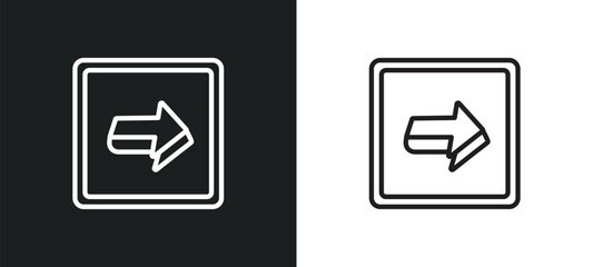 3d turn right arrow outline icon in white and black colors. 3d turn right arrow flat vector icon from user interface collection for web, mobile apps and ui.