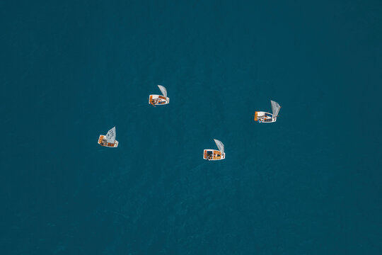 Aerial view of a boats race, Mondello, Sicily, italy.
