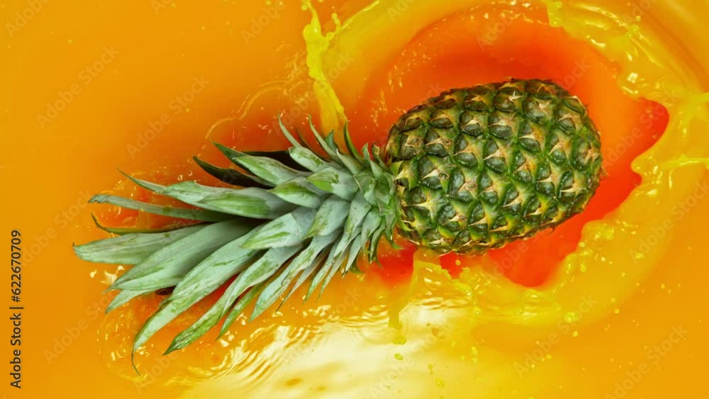 Aufkleber pineapple splashing into juice, macro shot. macro background. filmed on a high-speed cinema camera a