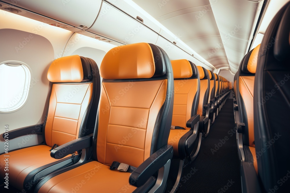 Canvas Prints Cabin of modern aircraft with passengers on seats .