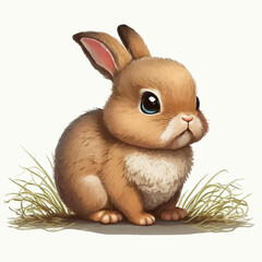 Cute rabbit on a white background, Fluffy ginger rabbit. Vector illustration