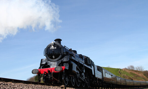 Waterside Park, South Devon, England: The steam engine, Braveheart, on route from Paignton to Kingswear on the Torbay Steam Railway line.