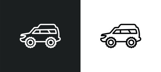 suv outline icon in white and black colors. suv flat vector icon from transport aytan collection for web, mobile apps and ui.