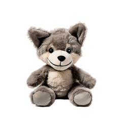Fototapeta premium Stuffed toy wolf cutout isolated on white transparent background