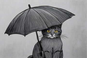 black cat with umbrella. Generative AI