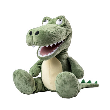 Stuffed toy crocodile cutout isolated on white transparent background