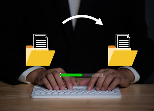 Data transfer through cloud technology Exchange data with modern internet technology that is fast and secure Internal document backup on online databases,Transfer files data system relocation concept