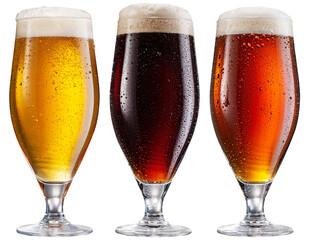 Collection of tulip beer glasses and different beer types isolated on white background. File...