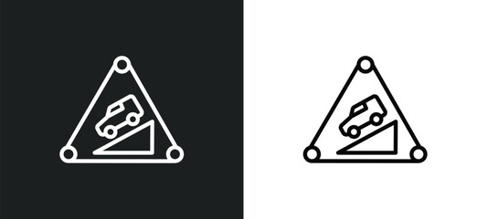 steep descent outline icon in white and black colors. steep descent flat vector icon from traffic sign collection for web, mobile apps and ui.
