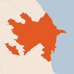 Map of the country of Azerbaijan highlighted in orange isolated on a beige blue background