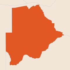Map of the country of Botswana highlighted in orange isolated on a beige blue background