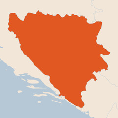 Map of the country of Bosnia and Herzegovina highlighted in orange isolated on a beige blue background