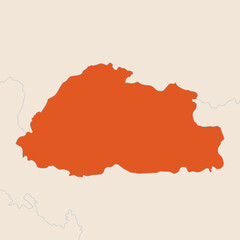 Map of the country of Bhutan highlighted in orange isolated on a beige blue background