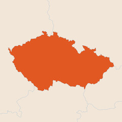 Map of the country of Czech Republic highlighted in orange isolated on a beige blue background