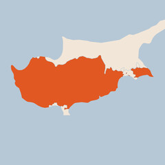 Map of the country of Cyprus highlighted in orange isolated on a beige blue background