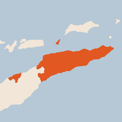 Fototapeta premium Map of the country of East Timor highlighted in orange isolated on a beige blue background