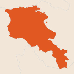 Map of the country of Armenia highlighted in orange isolated on a beige blue background