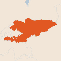 Map of the country of Kyrgyzstan highlighted in orange isolated on a beige blue background