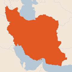 Map of the country of Iran highlighted in orange isolated on a beige blue background