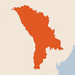 Map of the country of Moldova highlighted in orange isolated on a beige blue background
