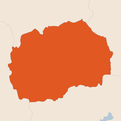 Map of the country of Macedonia highlighted in orange isolated on a beige blue background