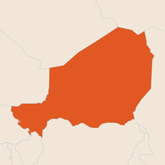 Map of the country of Niger highlighted in orange isolated on a beige blue background