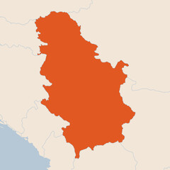 Map of the country of Republic of Serbia highlighted in orange isolated on a beige blue background