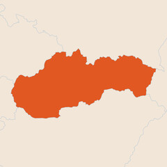 Fototapeta na wymiar Map of the country of Slovakia highlighted in orange isolated on a beige blue background
