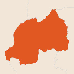 Obraz premium Map of the country of Rwanda highlighted in orange isolated on a beige blue background