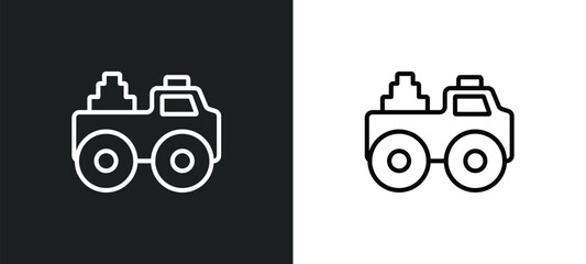 Obraz premium fire truck toy outline icon in white and black colors. fire truck toy flat vector icon from toys collection for web, mobile apps and ui.